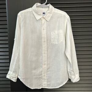 Janie and Jack 100% Linen, White Casual Button Down Shirt, Size 5